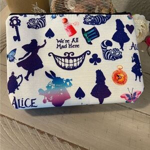 Alice in Wonderland Printed Makeup Bag - White with Blue